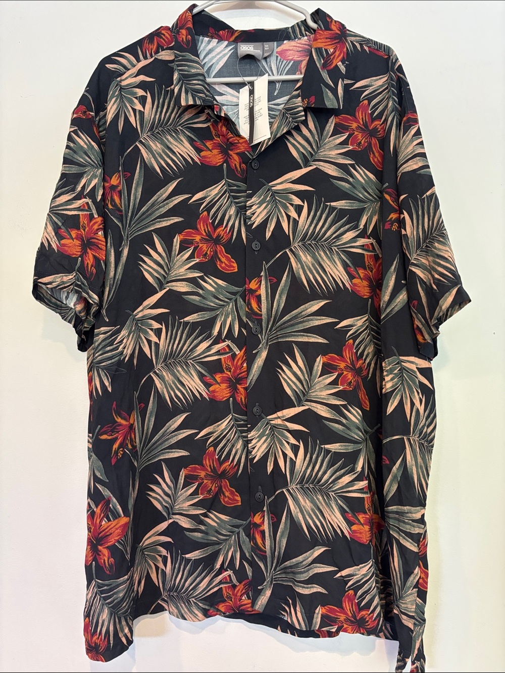 ASOS Black Shirt with Red & Pink Tropical Print